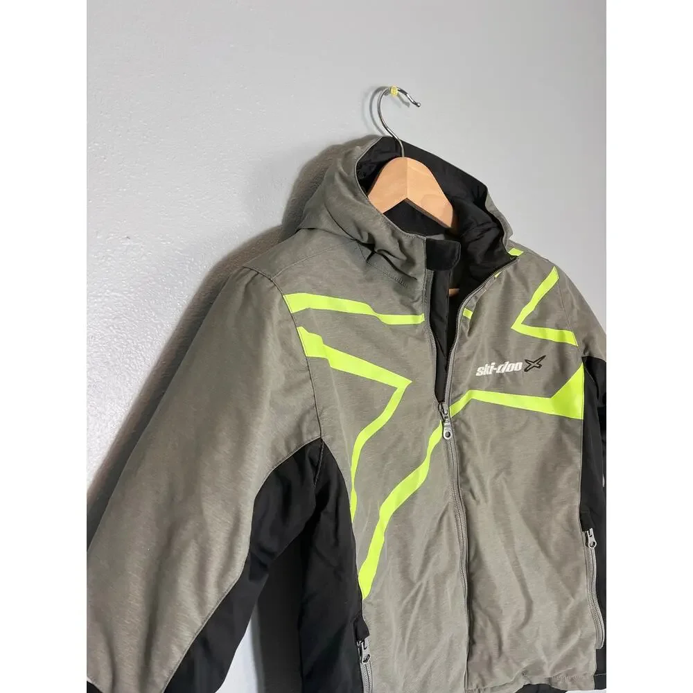 Ski-doo Boys Youth 12 Snowmobile Racing Coat Jacket Grey Taupe Winter Snow Ski